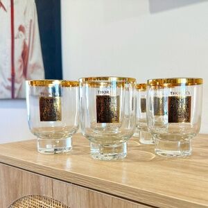 Thorne 1960s Gold Rim and label Scotch Rocks Footed Glasses
